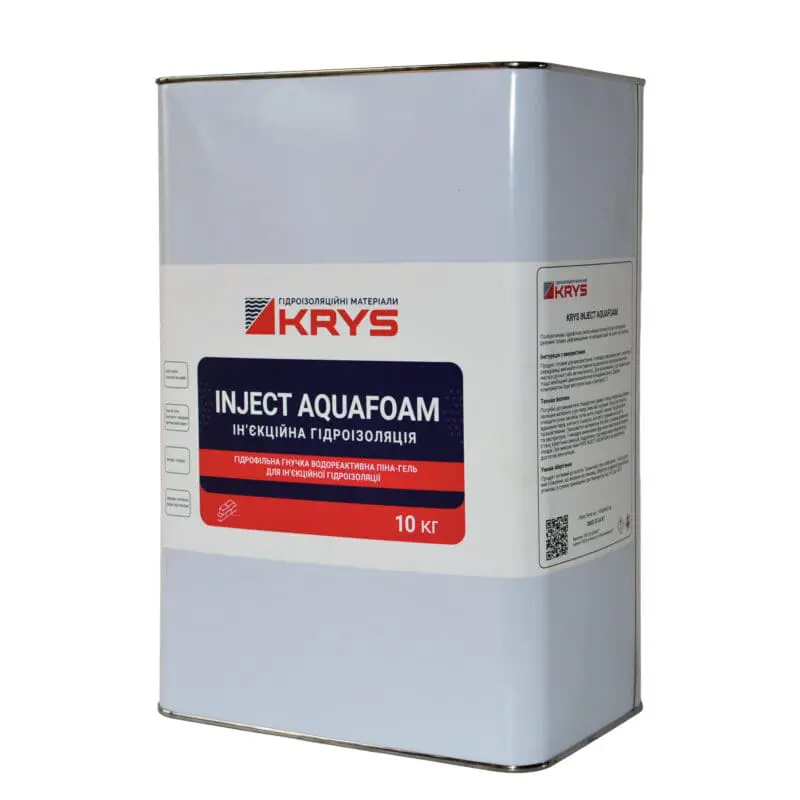 Фото упаковки 10 кг материала для инъекционной гидроизоляции швов KRYS Inject Aquafoam 10 кг