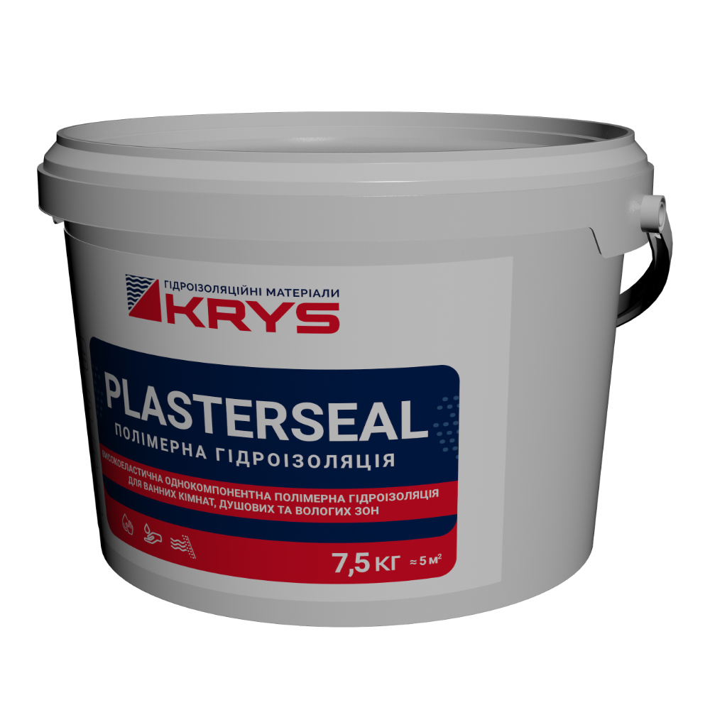 Ведро с эластичной однокомпонентной гидроизоляцией KRYS Plasterseal с эластичной однокомпонентной гидроизоляцией
