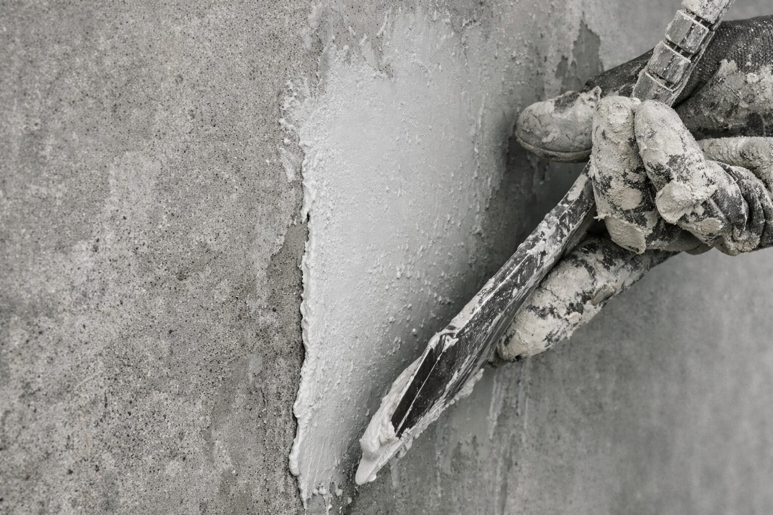 Процес нанесення на стіну шпаклювальної суміші та її коригування шпателем